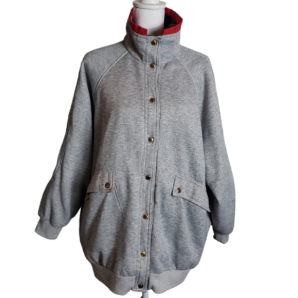 Vintage Reversible Jacket One Size 1X ? Nautical Print Nylon Fleece Coat Pockets - Picture 2 of 12